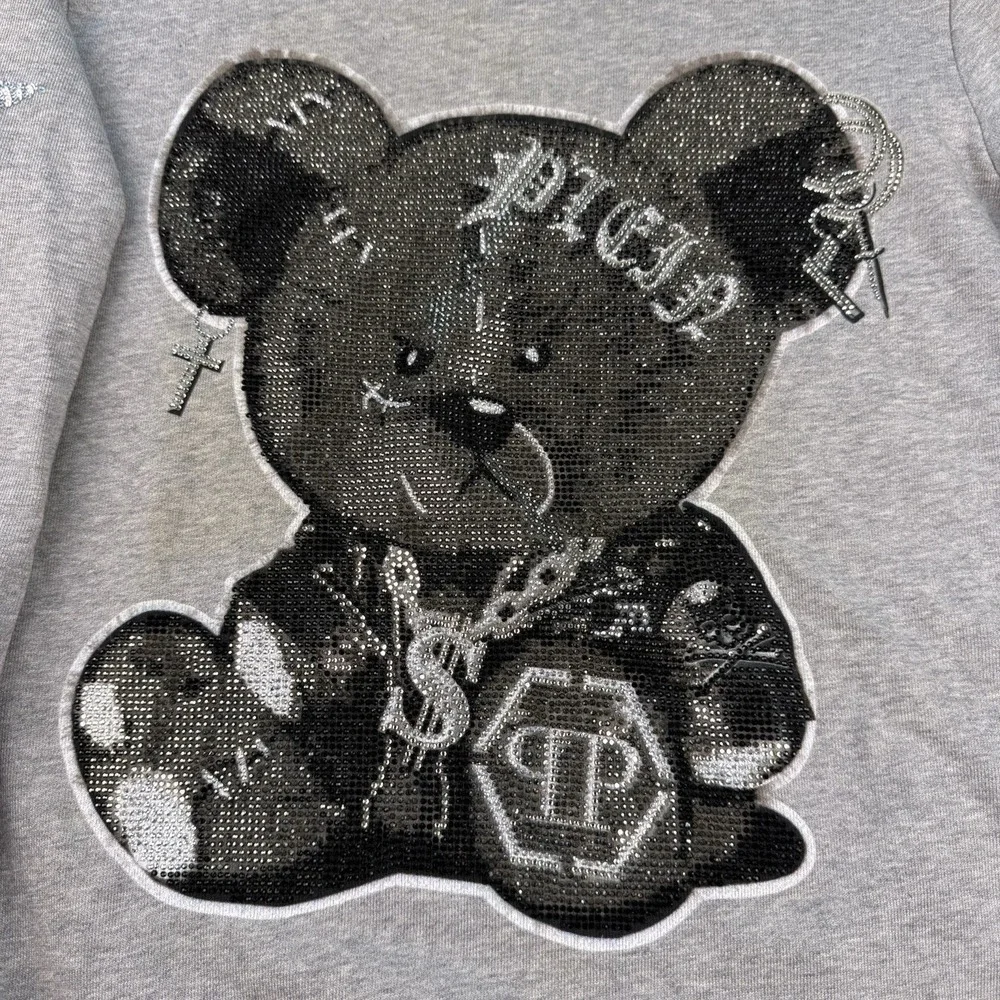 PHILIPP PLEIN Teddy Bear Sweatshirt Gray‎ RARE! Embellished Crystals